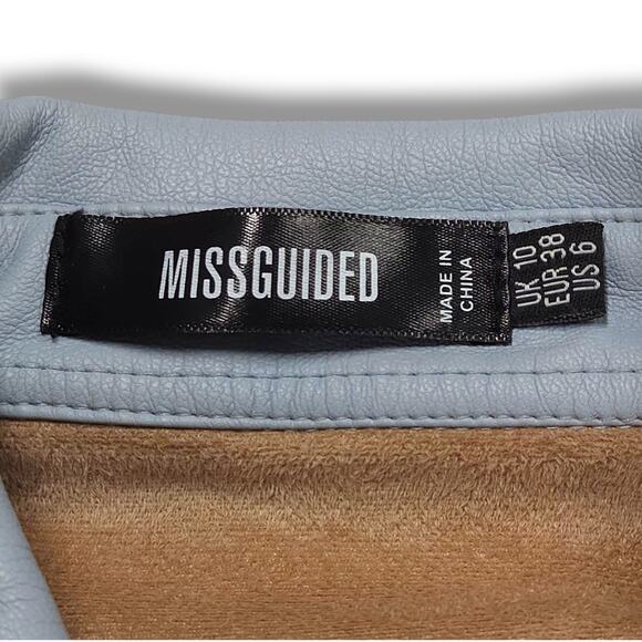 EUC Missguided Faux Vegan Leather Snap Front Shacket Jacket Sz. 6 Baby Blue - Picture 5 of 9